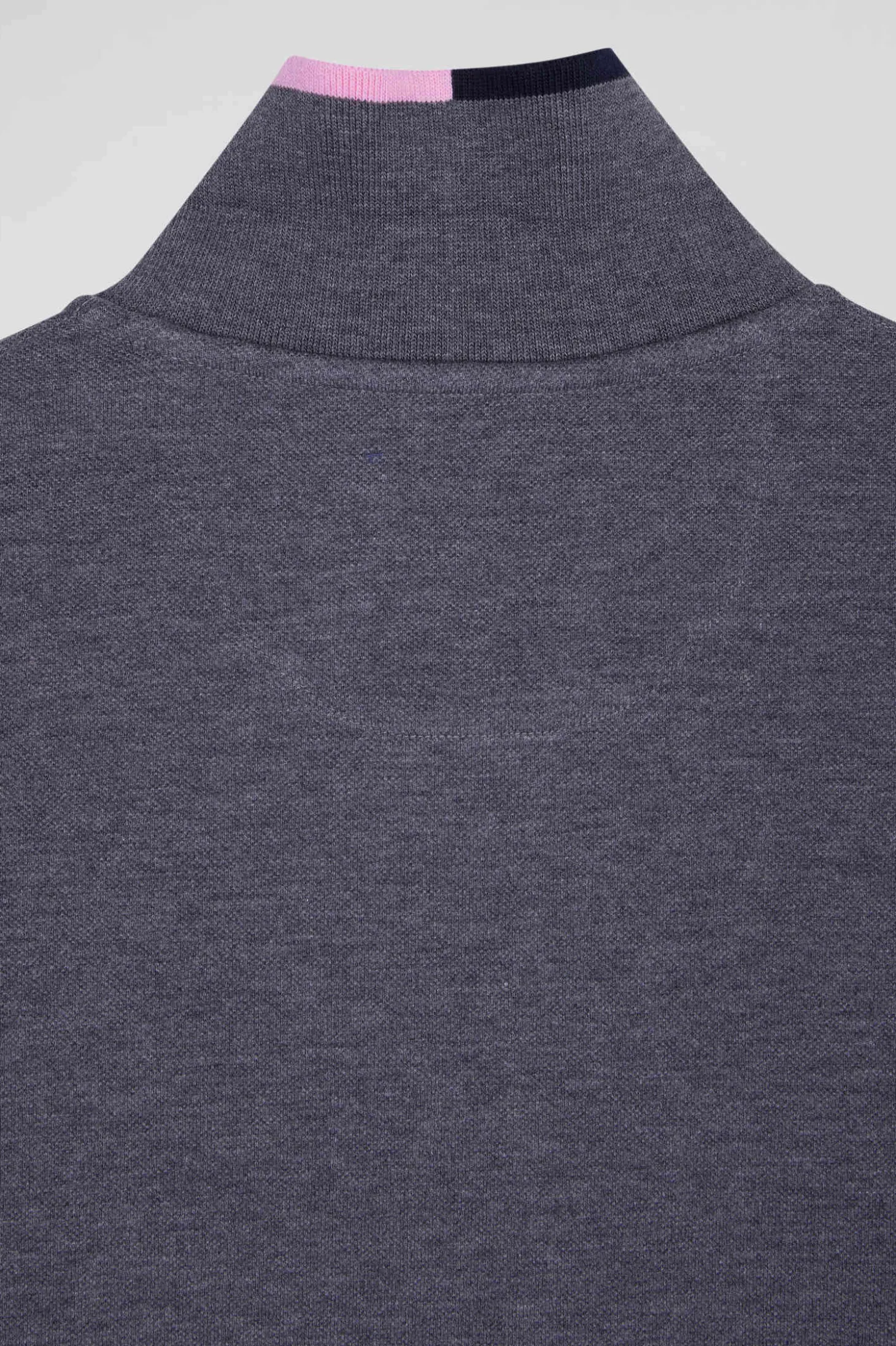 Polo manches longues en piqué coton gris détails roses coupe Regular