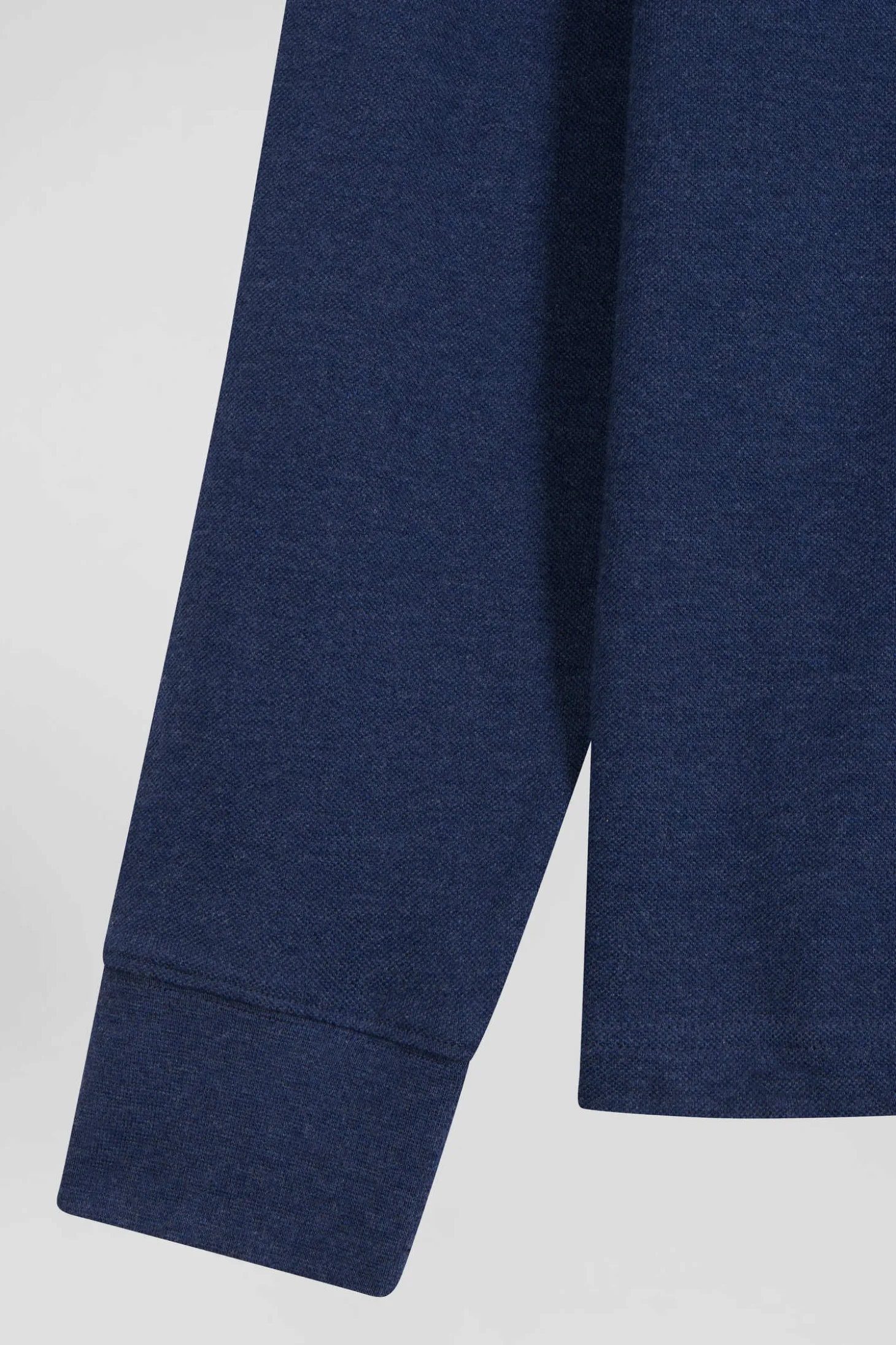 Polo manches longues en piqué coton bleu marine détails roses coupe Regular