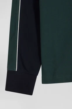Polo manches longues en piqué coton vert chiné coupe Regular