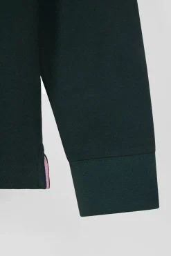Polo manches longues en piqué coton vert foncé coupe Regular