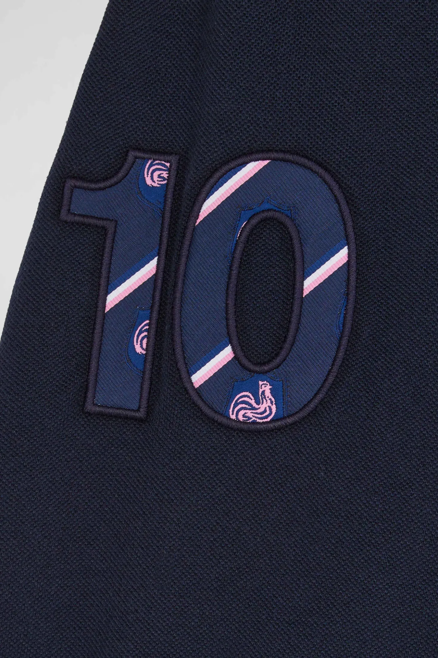Polo manches longues en piqué coton bleu marine broderie XV de France coupe Regular