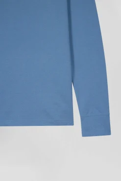 Polo manches longues en piqué coton ciel col cerclé coupe Regular