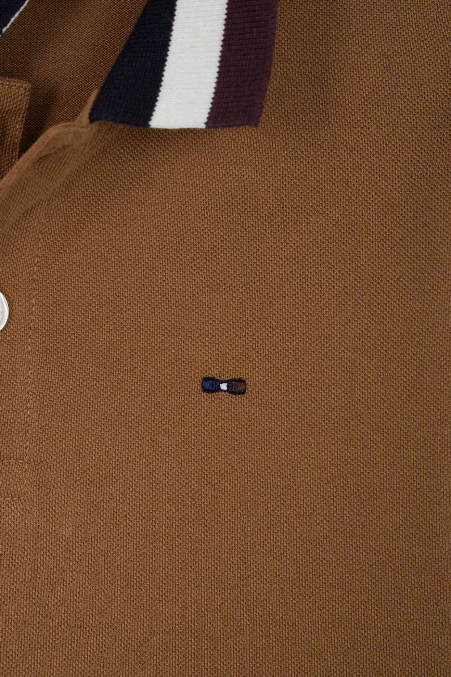 Polo manches longues en piqué coton camel col tricolore jacquard Eden Park coupe Regular