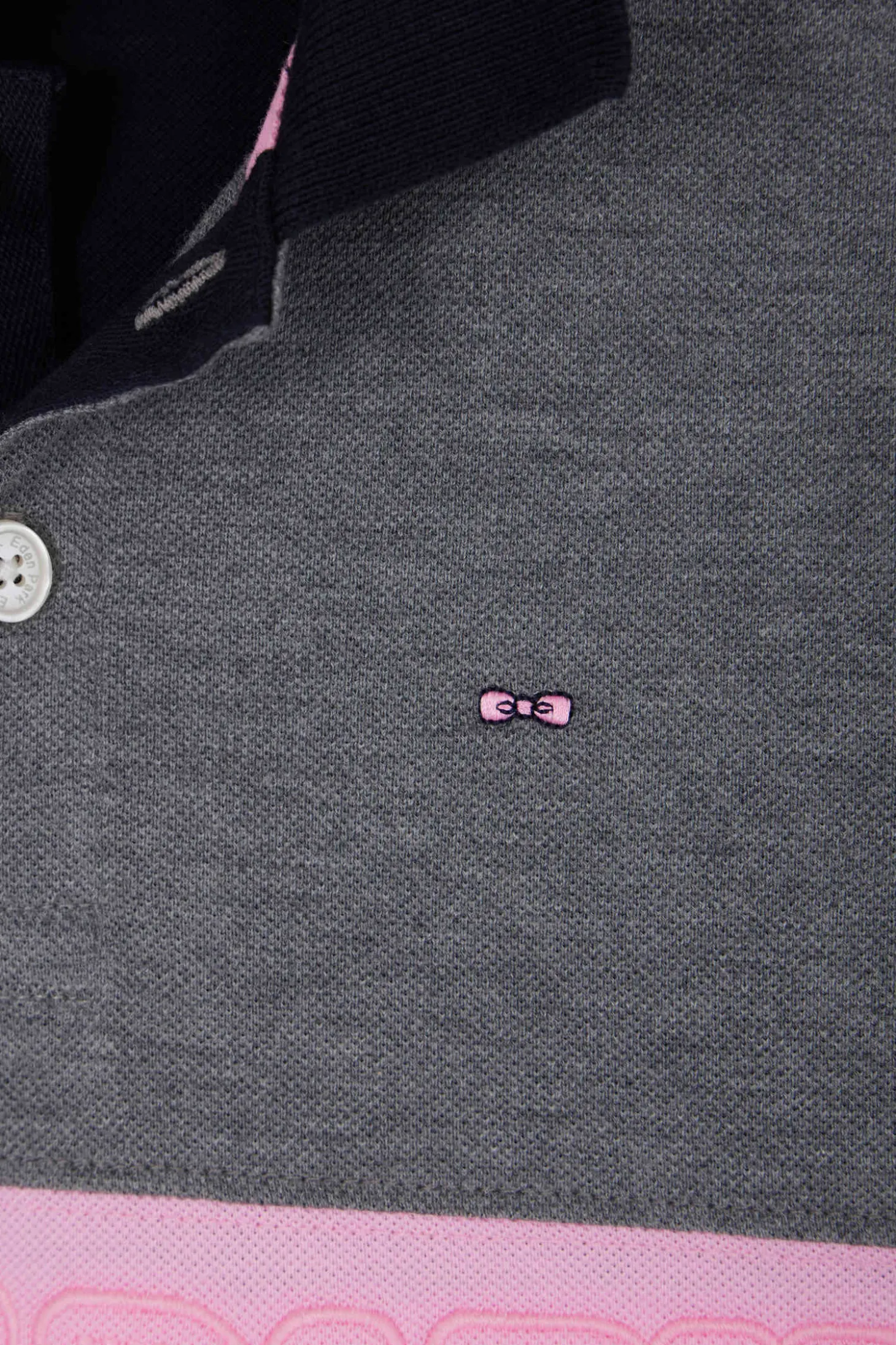 Polo manches longues en piqué coton gris bande rose et broderie 10 coupe Regular