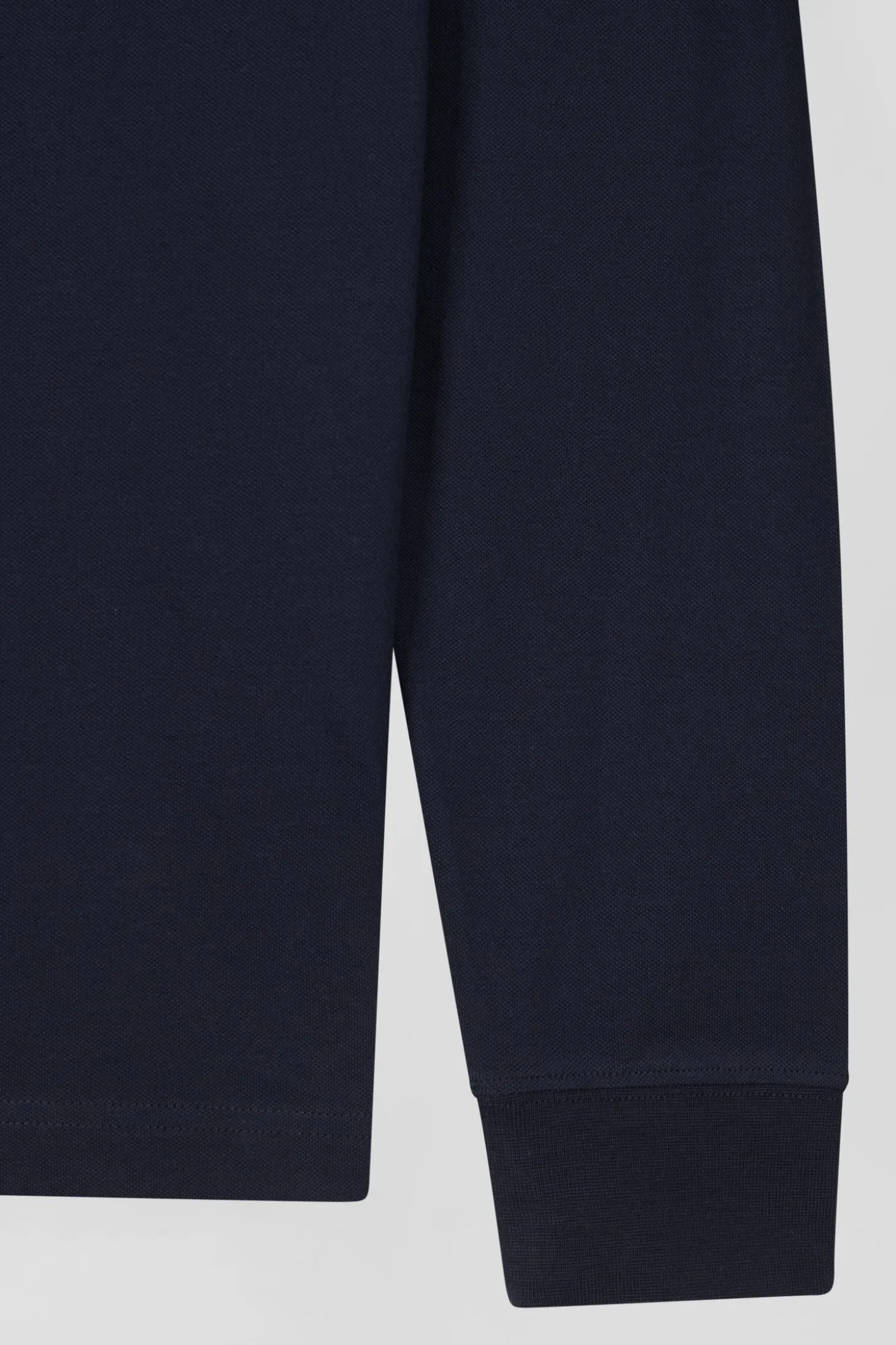 Polo manches longues en piqué coton bleu marine coupe Slim