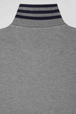 Polo manches longues en piqué coton gris