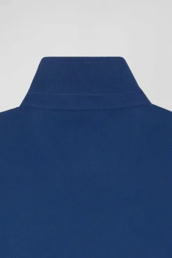 Polo manches longues en piqué coton bleu foncé coupe Slim