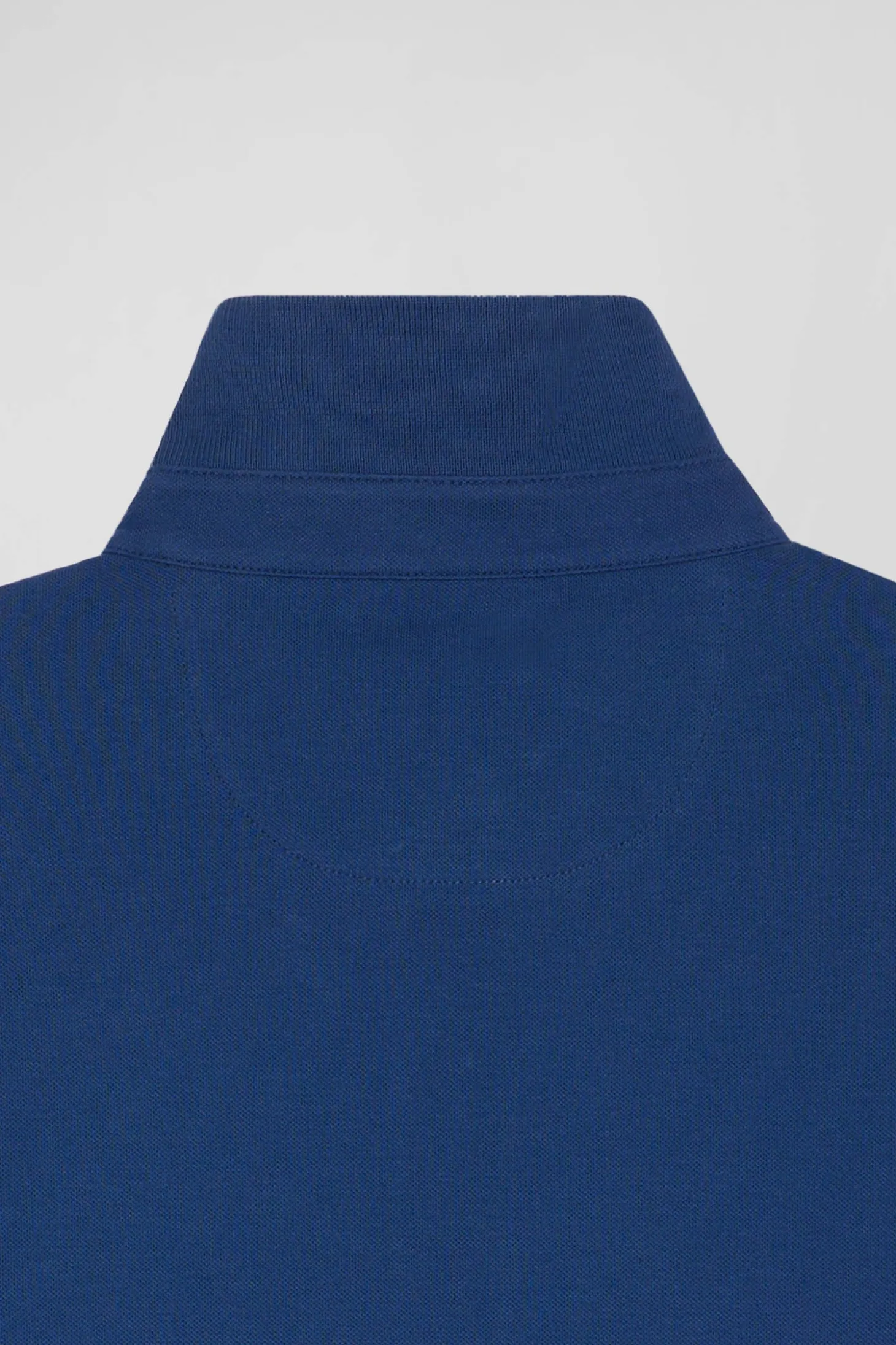 Polo manches longues en piqué coton bleu foncé coupe Slim