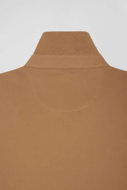 Polo manches longues en piqué coton camel coupe Slim
