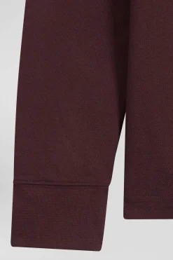 Polo manches longues en piqué coton bordeaux coupe Regular
