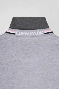 Polo manches longues en piqué coton gris écusson gomme coupe Regular