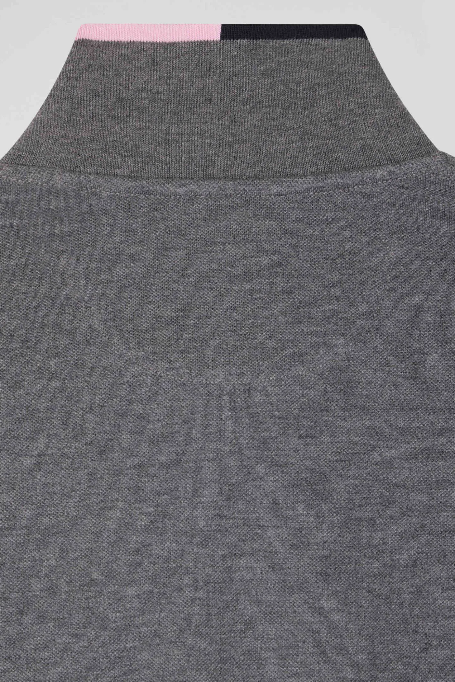 Polo manches longues en piqué coton gris détails roses coupe Regular
