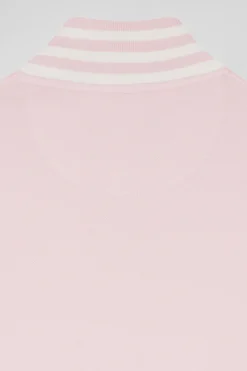 Polo manches longues en piqué coton stretch rose coupe Slim