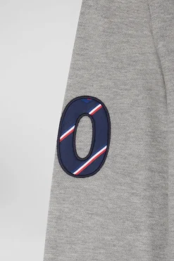 Polo manches longues en piqué coton gris broderie XV de France coupe Regular