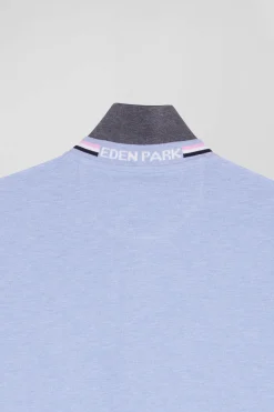 Polo manches longues en piqué coton ciel écusson gomme coupe Regular