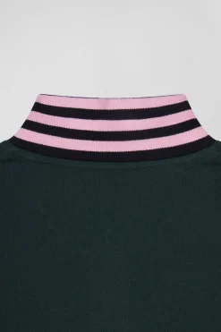 Polo manches longues en piqué coton vert foncé coupe Regular