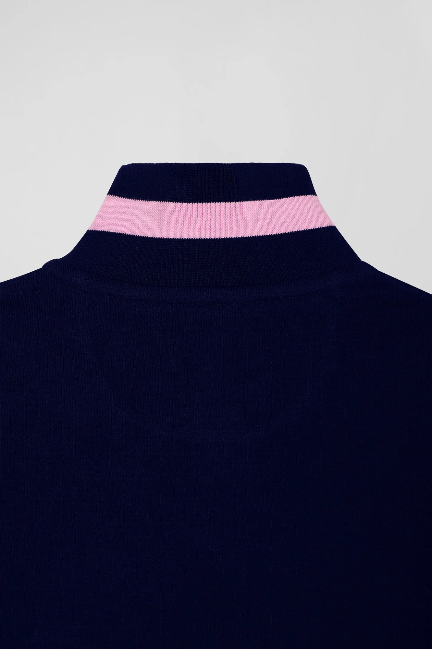Polo manches longues en piqué coton bleu marine broderie matelassée coupe Regular
