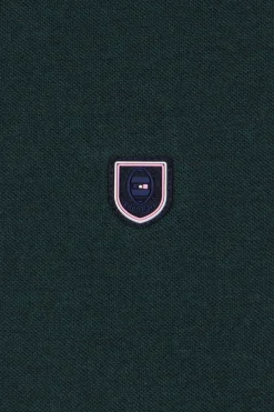Polo manches longues en piqué coton vert col jacquard écusson gomme coupe Regular