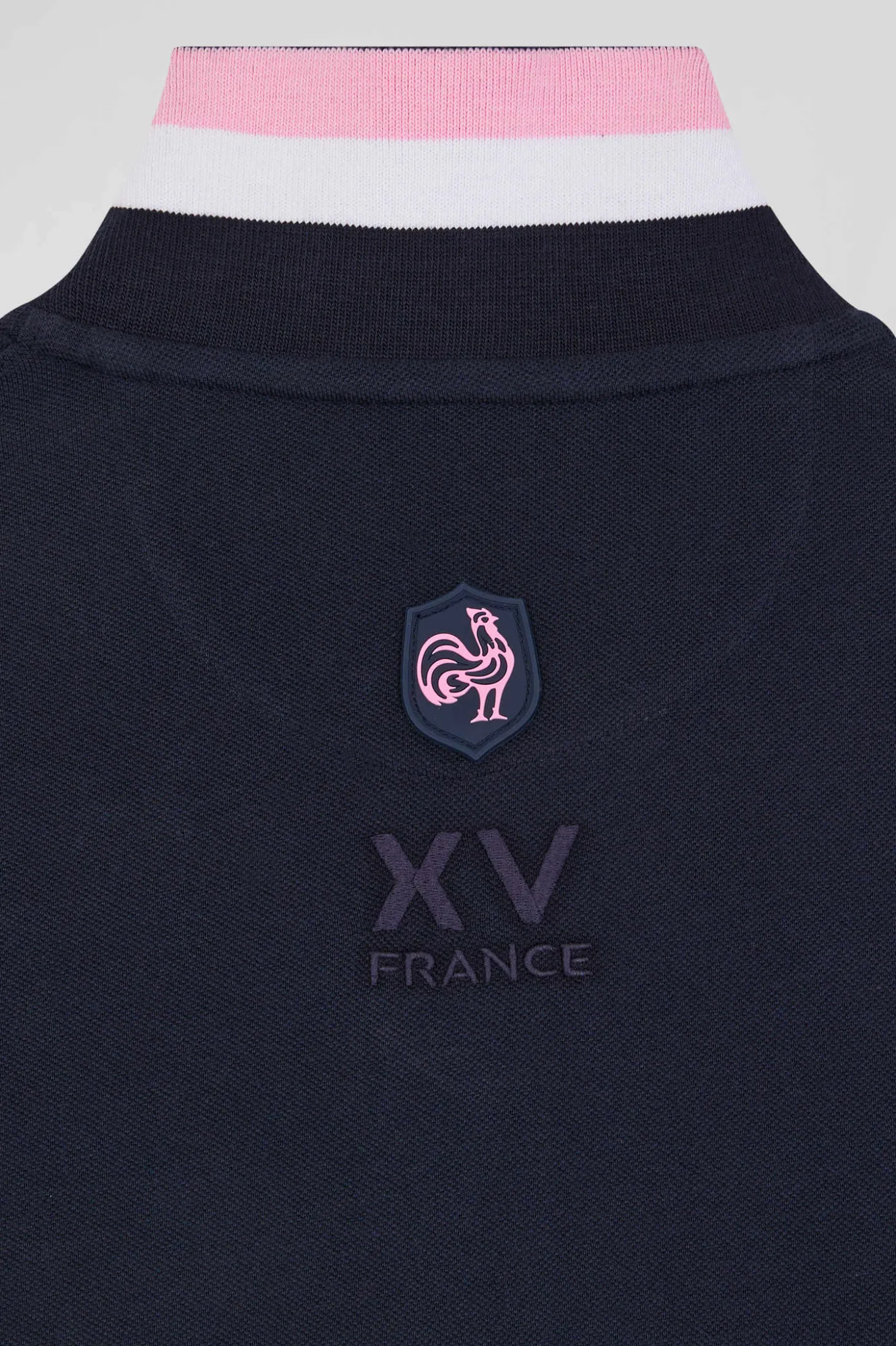 Polo manches longues en piqué coton bleu marine broderie XV de France coupe Regular