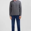 Polo manches longues gris en coton avec col contrasté