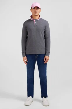 Polo manches longues gris en coton avec col contrasté