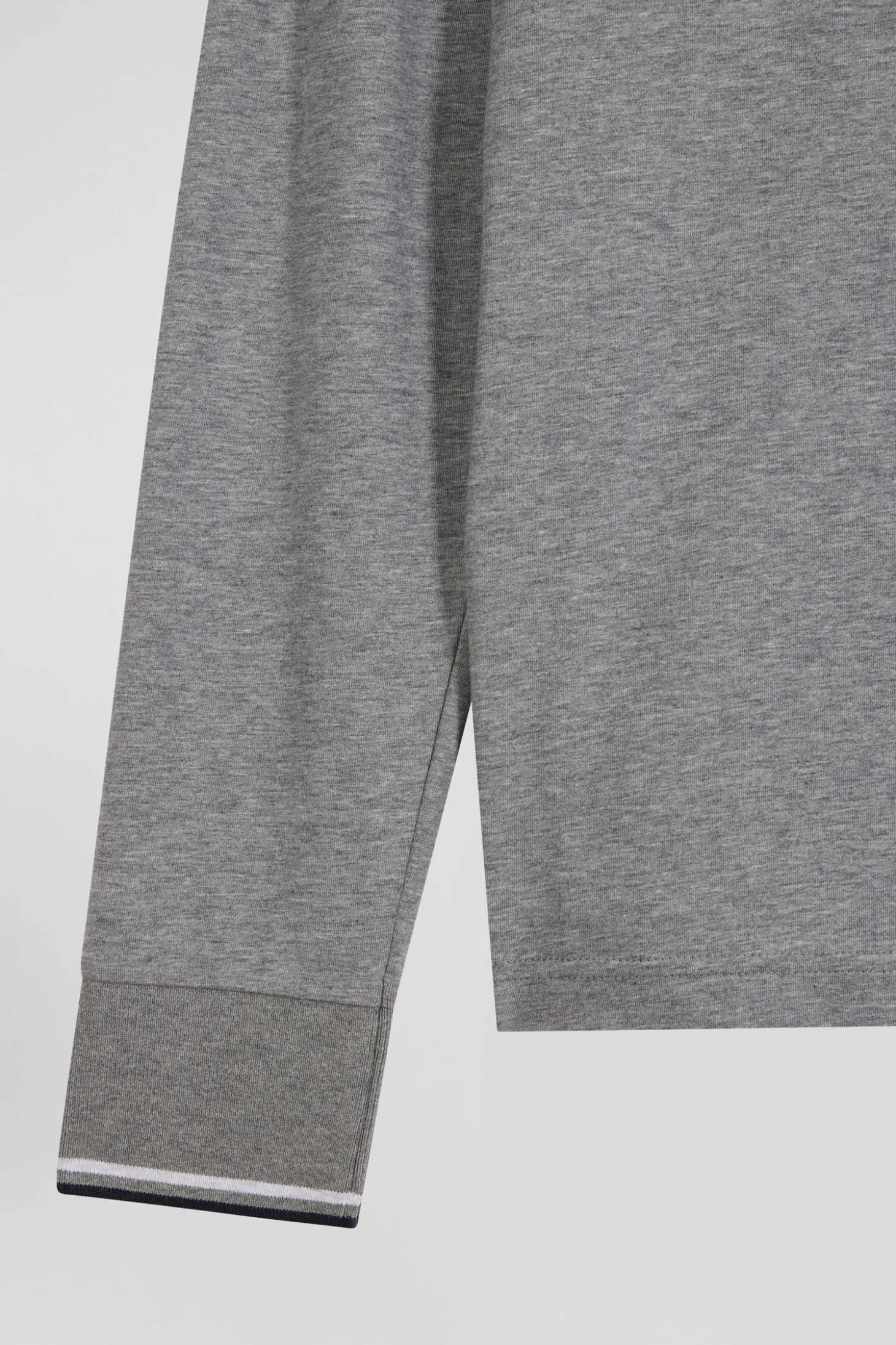 Polo manches longues gris en coton stretch finitions rayées