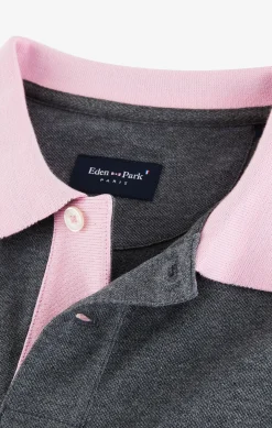 Polo manches longues gris en coton avec col contrasté