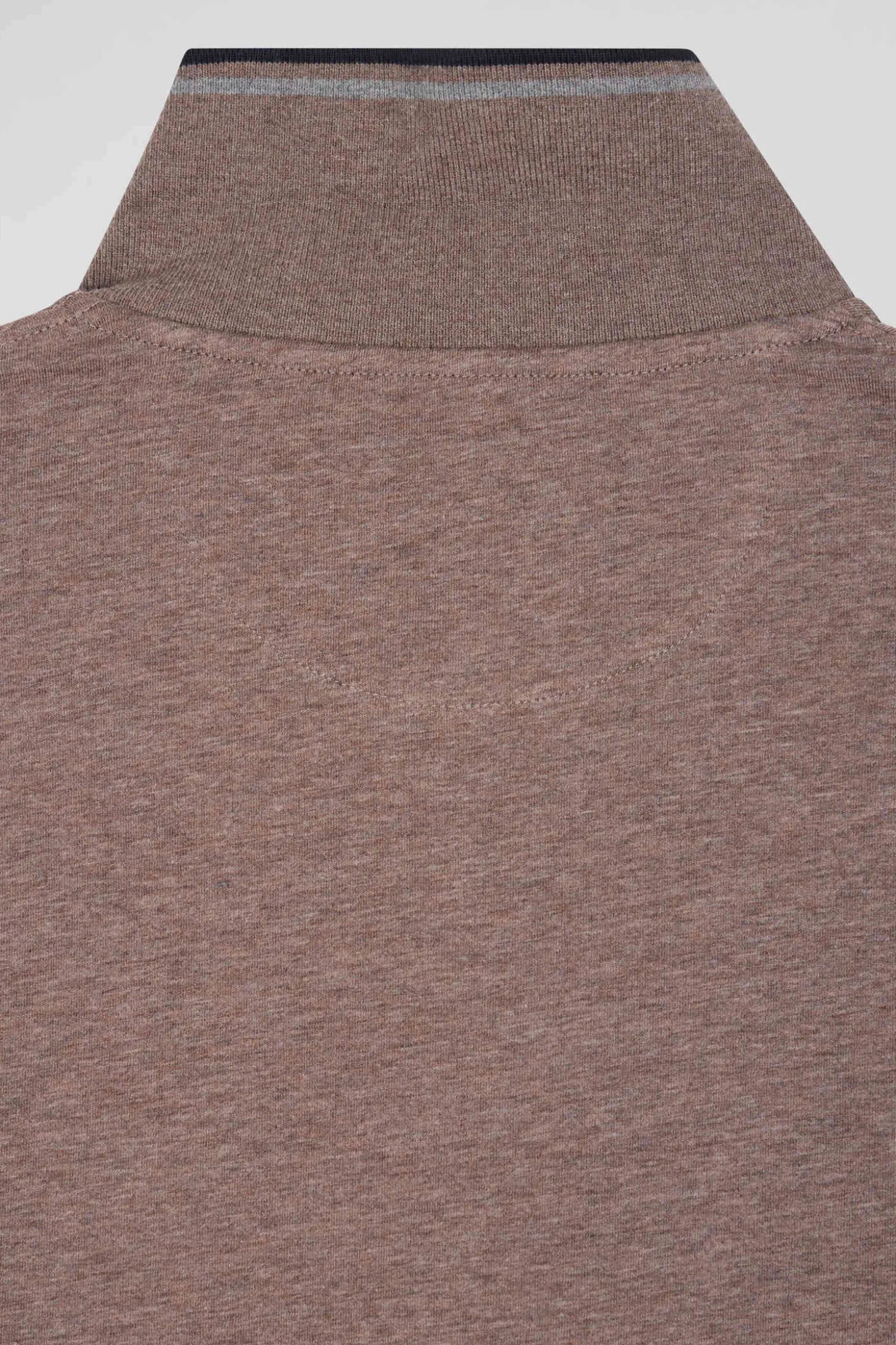 Polo manches longues marron en coton stretch finitions rayées