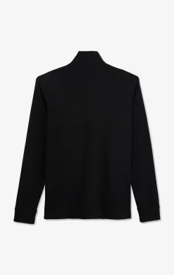 Polo manches longues noir uni en piqué de coton stretch