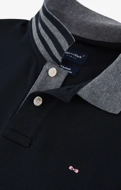 Polo manches longues noir en coton avec col contrasté