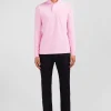 Polo manches longues rose uni en piqué de coton stretch