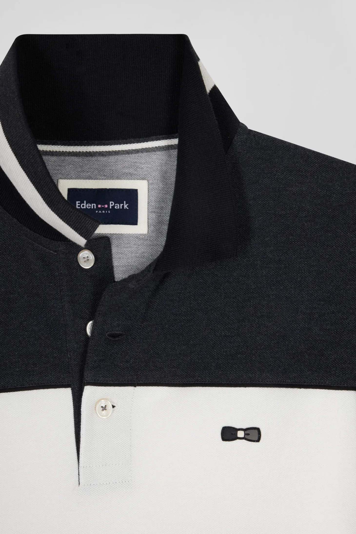 Polo manches longues tricolore en piqué coton noir coupe Regular