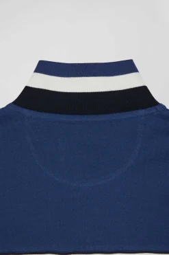 Polo manches longues tricolore en piqué coton bleu coupe Regular