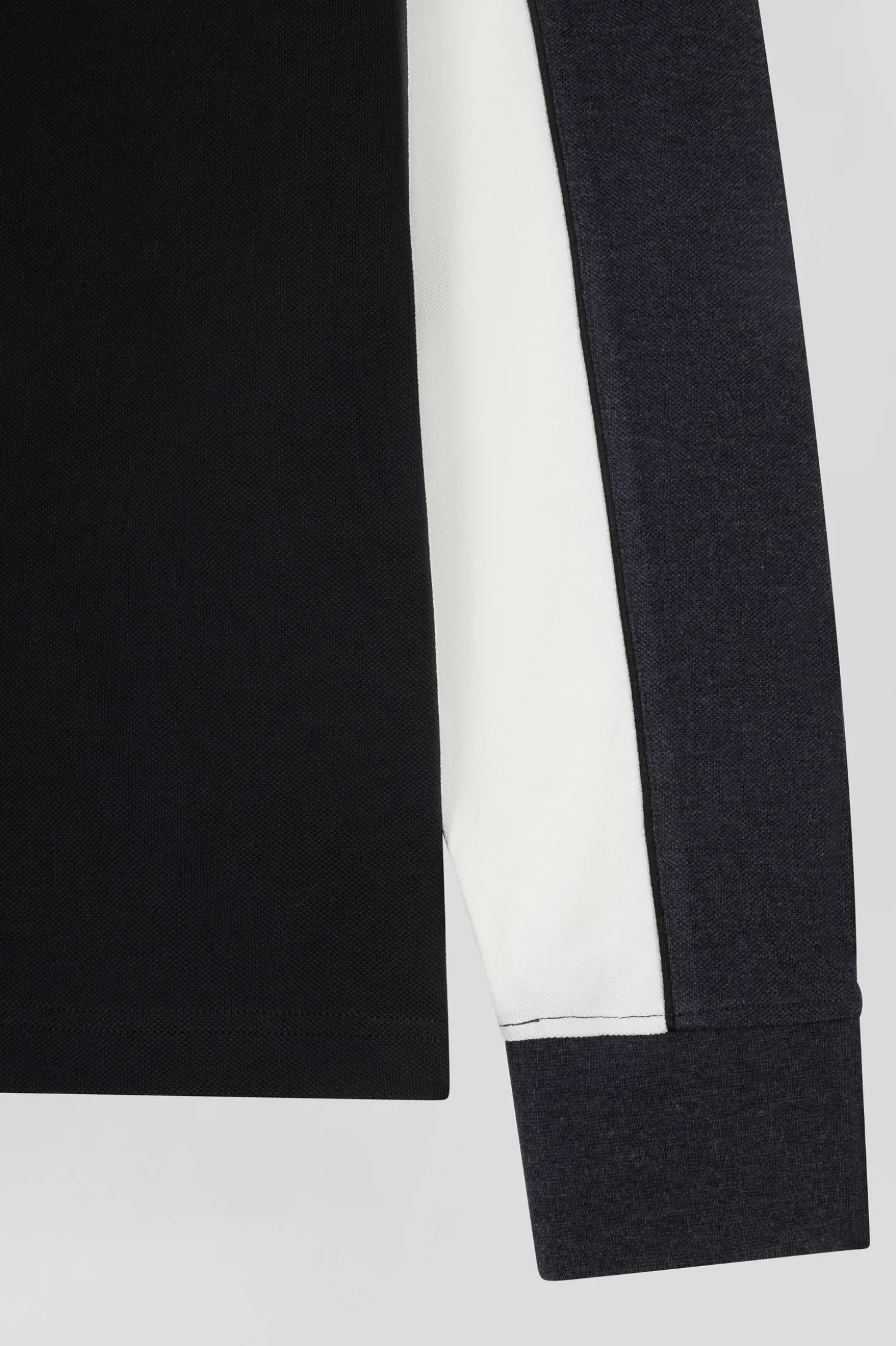 Polo manches longues tricolore en piqué coton noir coupe Regular