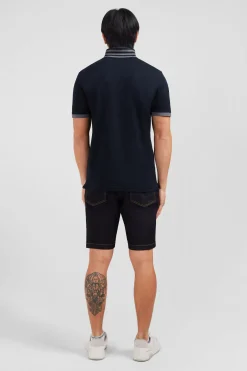 Polo noir en coton pima avec détails contrastés