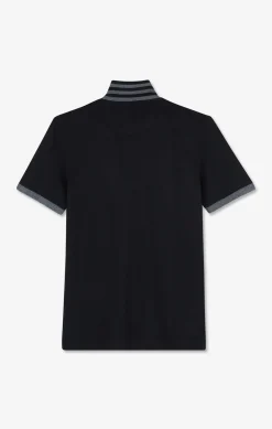 Polo noir en coton pima avec détails contrastés