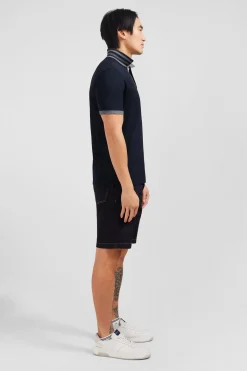 Polo noir en coton pima avec détails contrastés
