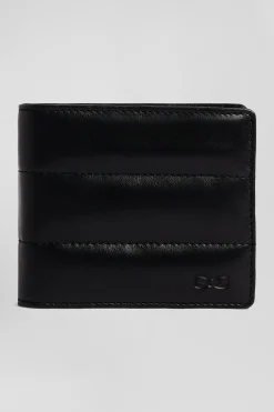 Porte-cartes en cuir noir matelassé