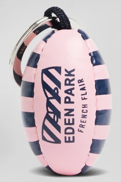 Porte-clés ballon de rugby rose cerclé et sérigraphie French Flair