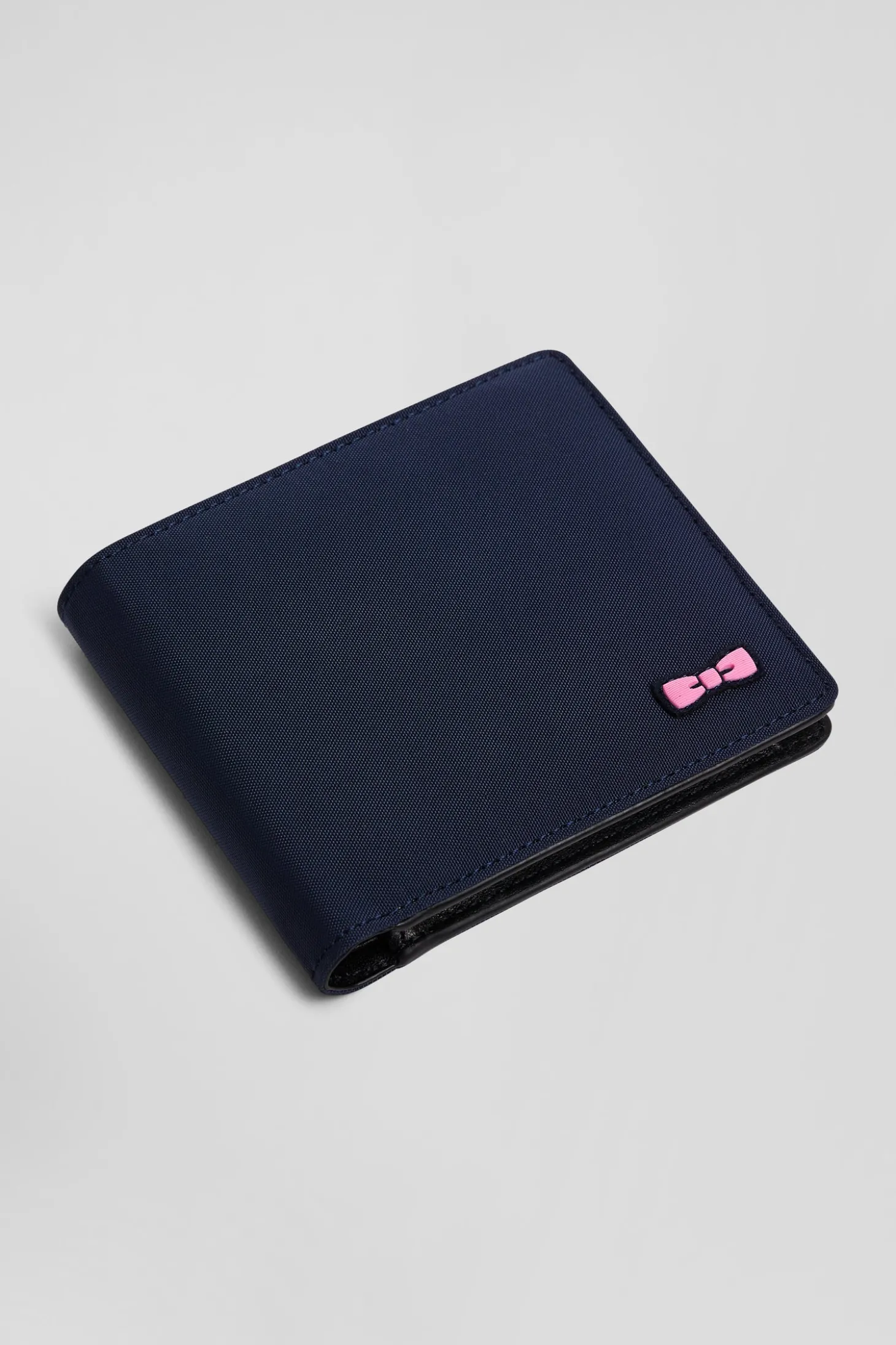 Portefeuille format italien marine à ruban rose