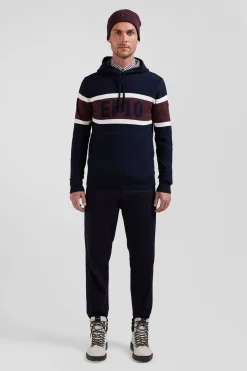 Pull à capuche en coton bleu marine jacquard EP10 coupe Regular