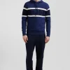 Pull à capuche en coton bleu foncé jacquard EP10 coupe Regular