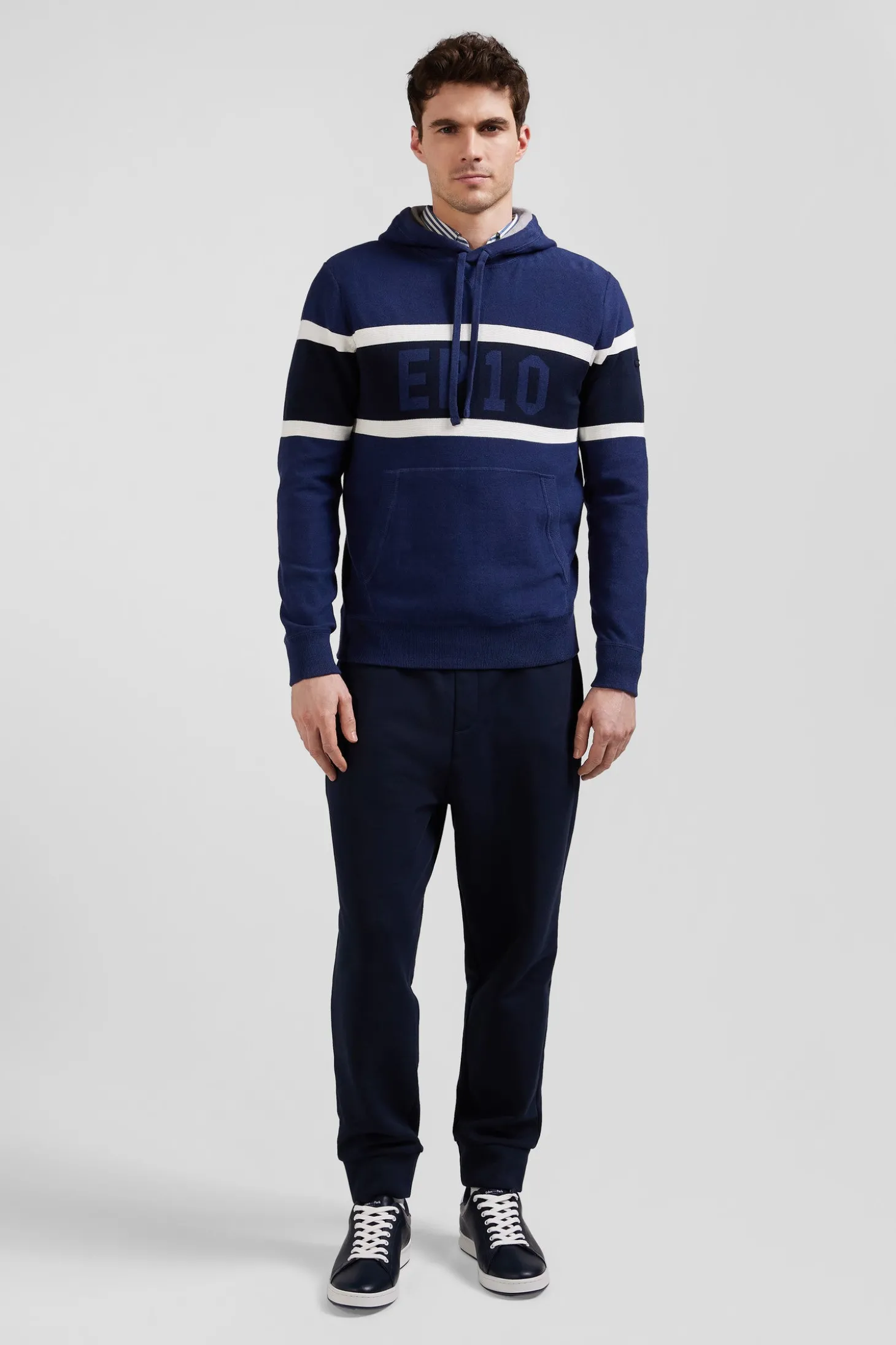Pull à capuche en coton bleu foncé jacquard EP10 coupe Regular