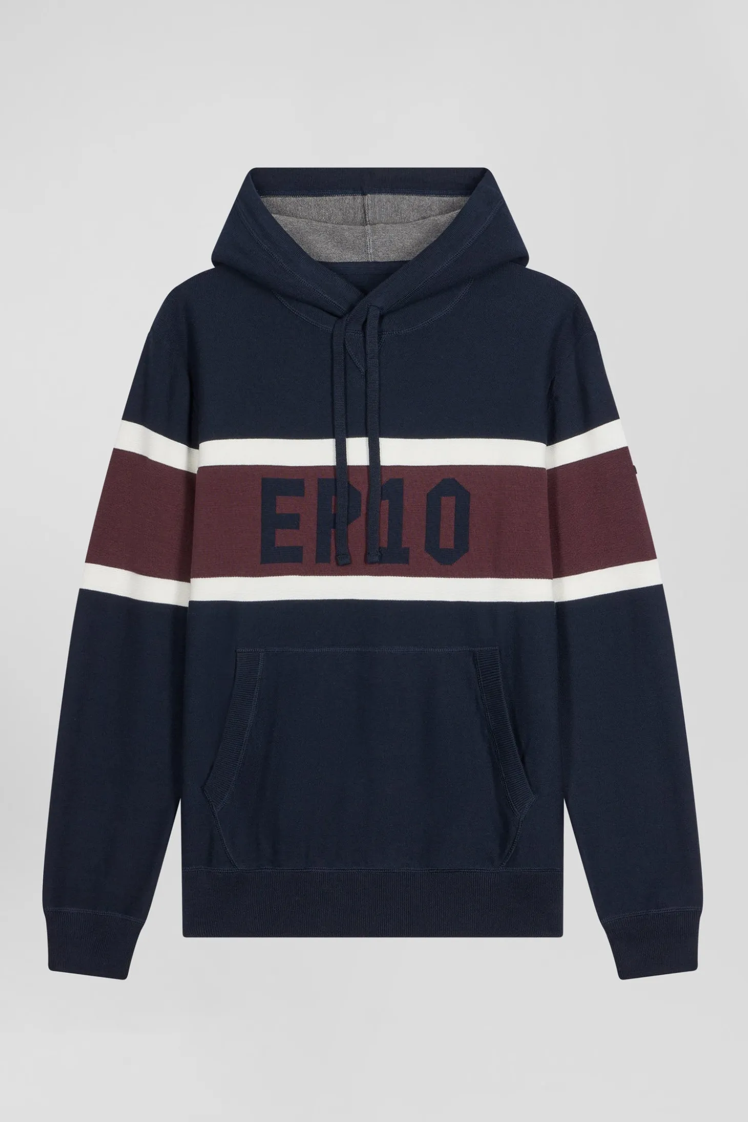 Pull à capuche en coton bleu marine jacquard EP10 coupe Regular