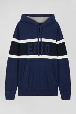 Pull à capuche en coton bleu foncé jacquard EP10 coupe Regular