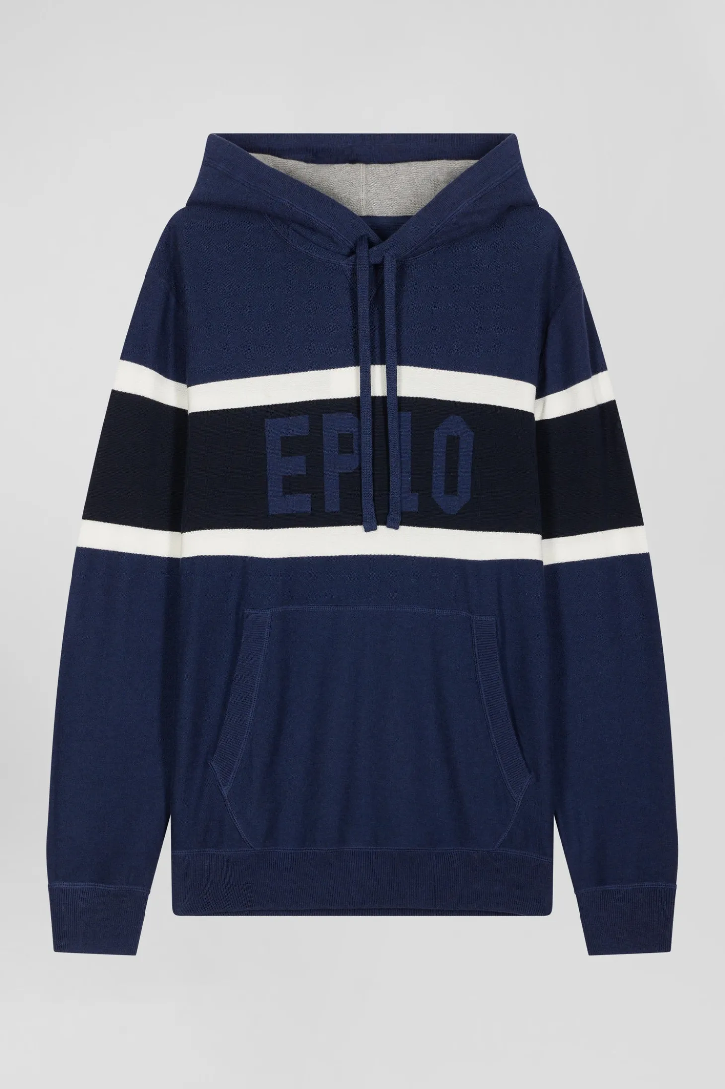 Pull à capuche en coton bleu foncé jacquard EP10 coupe Regular