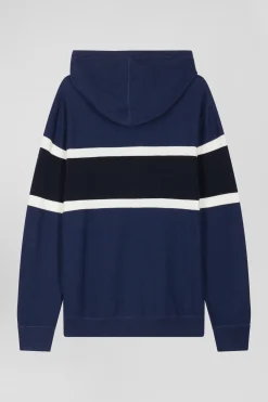 Pull à capuche en coton bleu foncé jacquard EP10 coupe Regular
