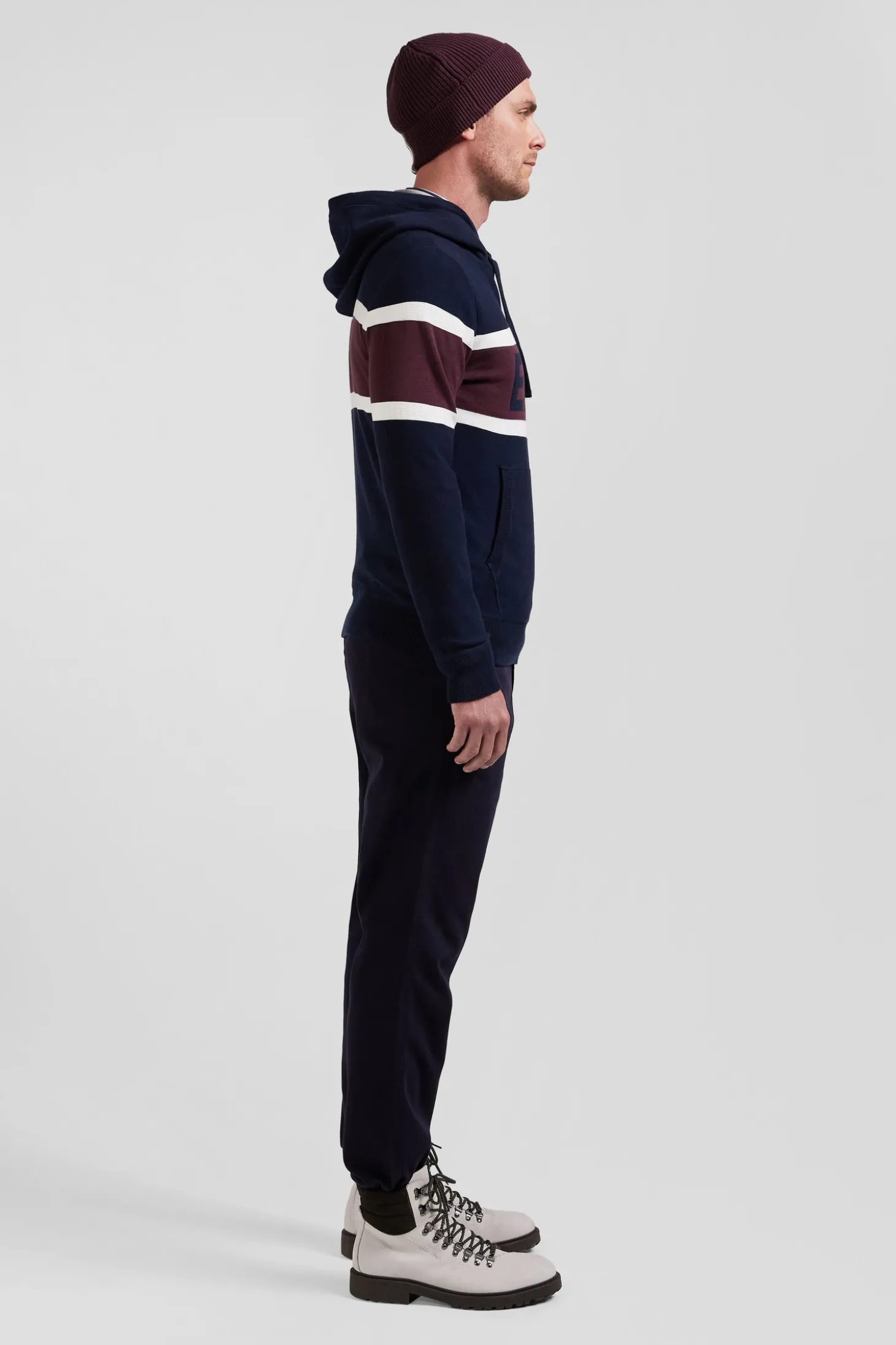 Pull à capuche en coton bleu marine jacquard EP10 coupe Regular