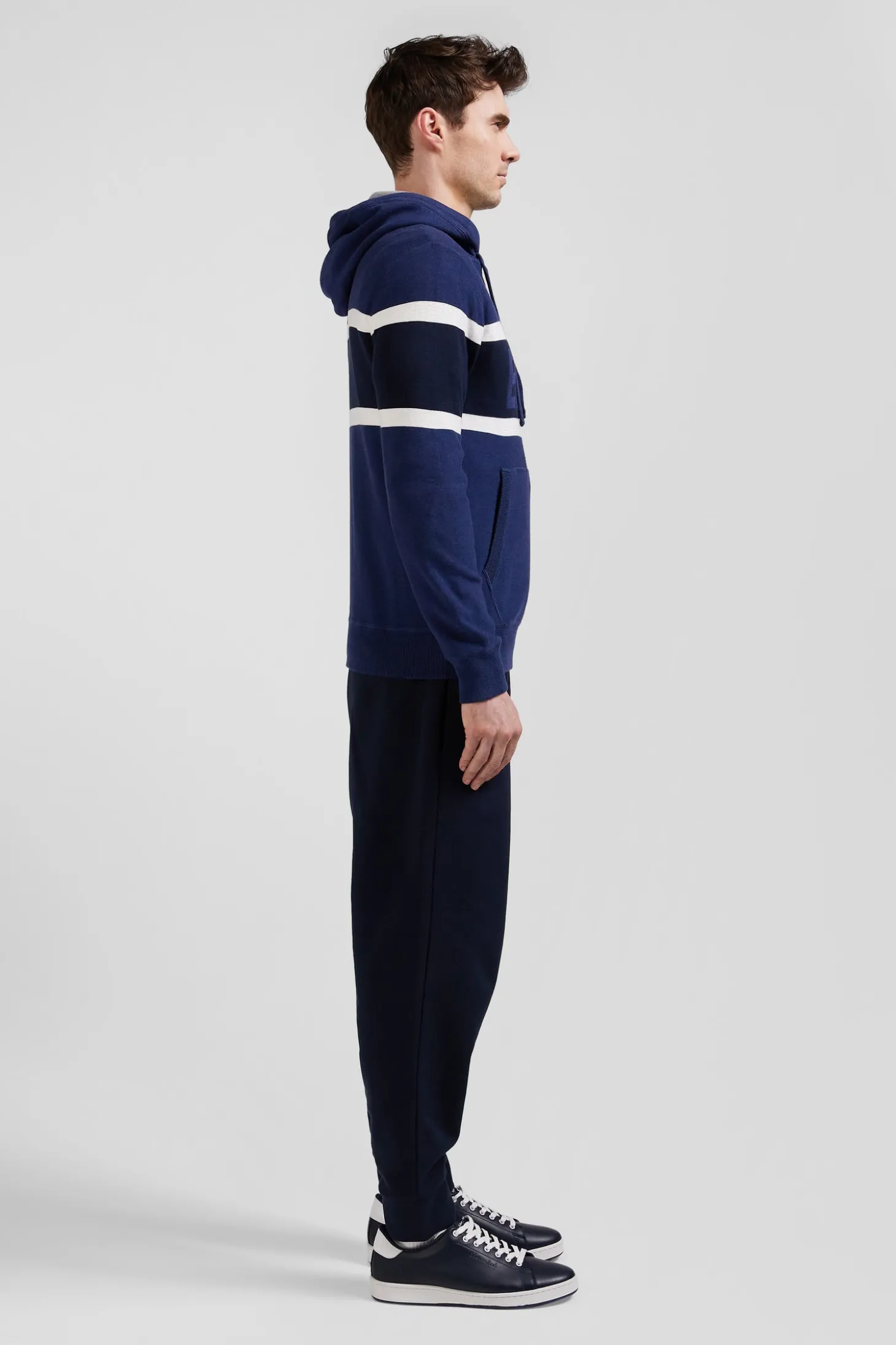 Pull à capuche en coton bleu foncé jacquard EP10 coupe Regular