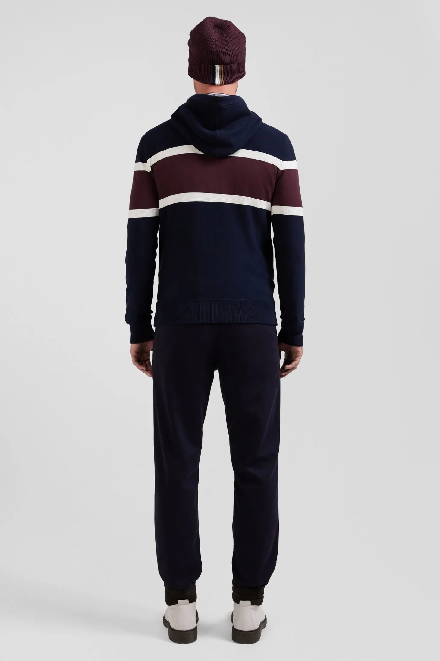 Pull à capuche en coton bleu marine jacquard EP10 coupe Regular